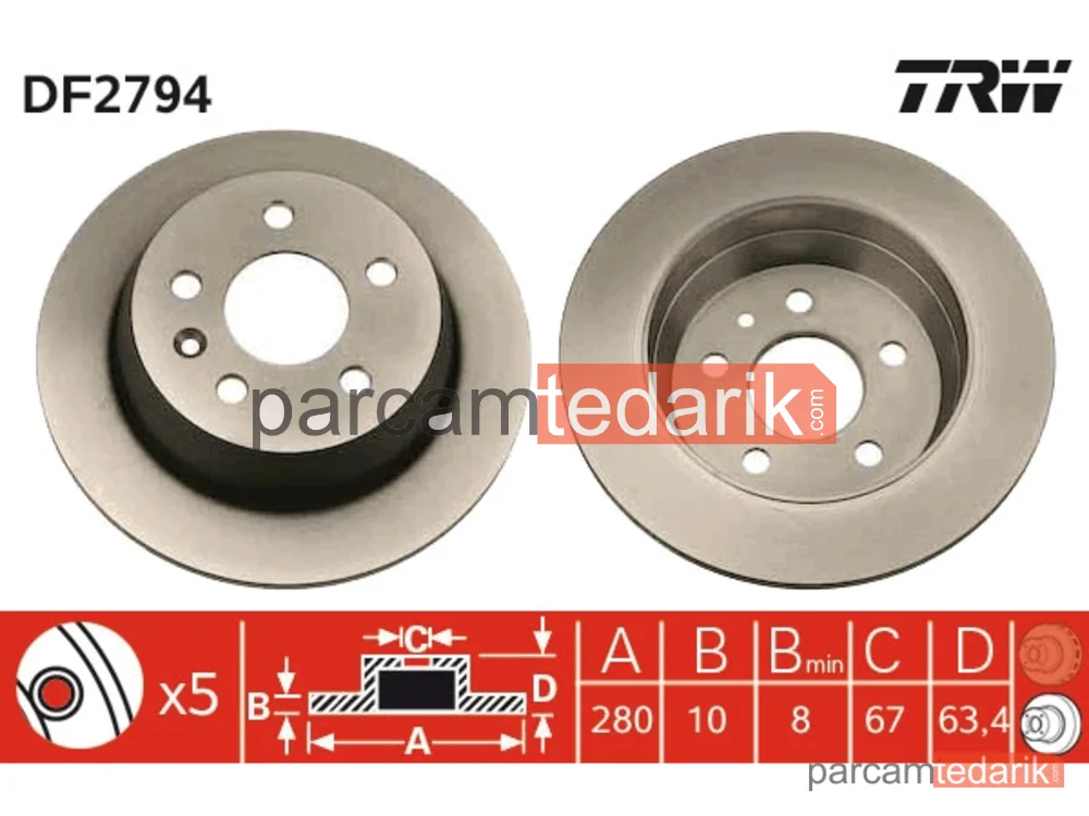 DF2794 | Fren Diski Arka 5 Bijon, Boyali, 280 MM Mercedes-Benz V Serisi V 230 96-03