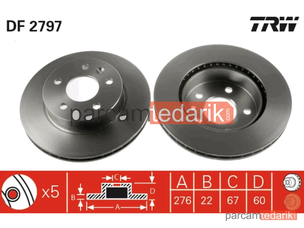 DF2797 | Fren Diski Ön (Takım) Havalı 276MM 5 Bijon (Mercedes W638 Vito 96-03)