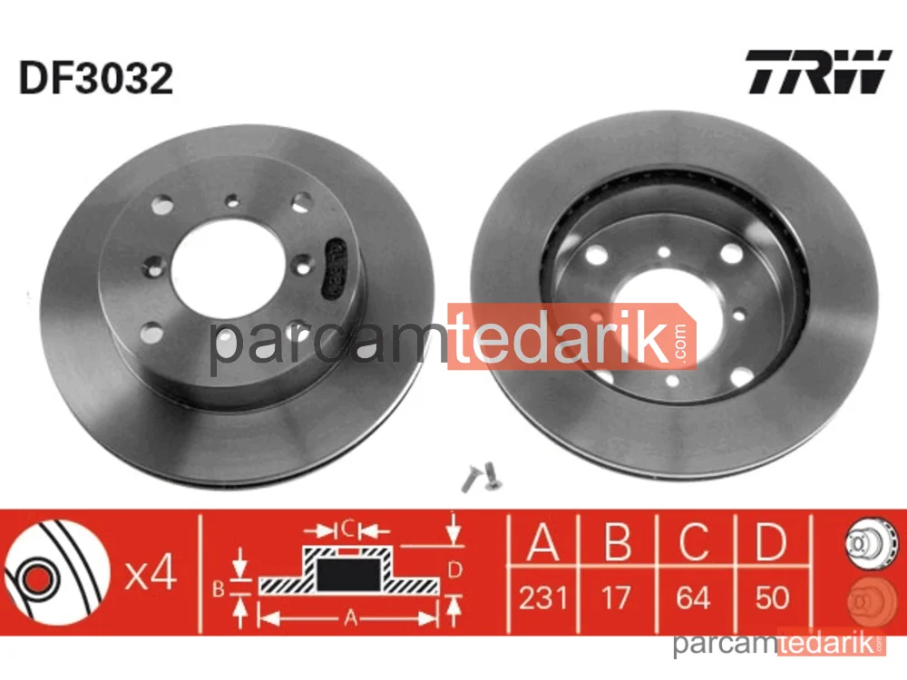 DF3032 | Fren Diski Ön Hava Kanallı, Boyali, 4 Bijon, 231 MM Suzuki ALTO 1.0 94-02