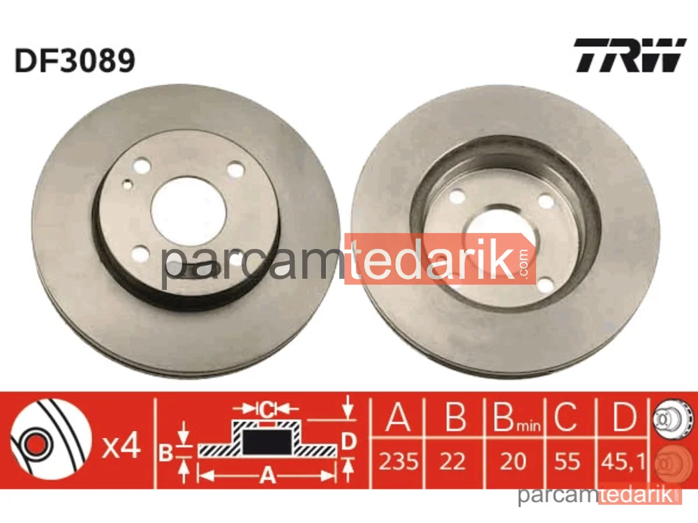 DF3089 | Fren Diski Ön Havalı (235-4) - (Mazda 323-FAMILYA 98/02)