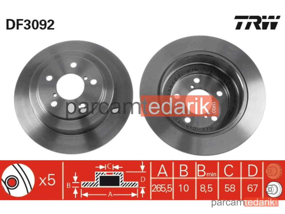 DF3092 | Fren Diski Arka 5 Bijon, Boyali, 266 MM Subaru Forester 2.0 AWD 97-05