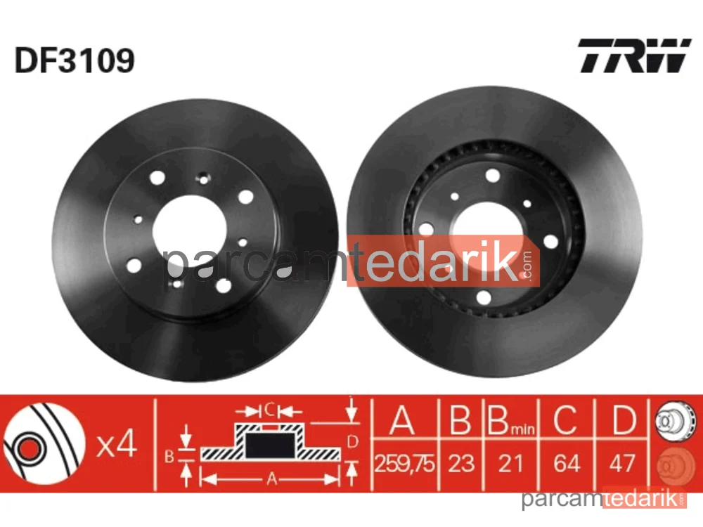 DF3109 | Fren Diski Ön Havalı (260-4) - (Honda Prelude 90/00/ACCORD 98/02 1.6)