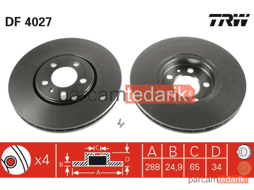 DF4027 | Ön Fren Diski 288×25 (VW Golf 98-02 Polo 02-18 Audi A3 97-03 Seat Leon 00-06 Skoda Octavia 97-11)