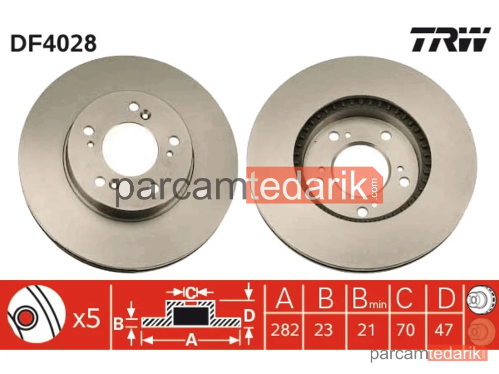 DF4028 | Fren Diski Ön Havalı (282-5) - (Honda CRV 1997/2001/HRV 1999/2006)