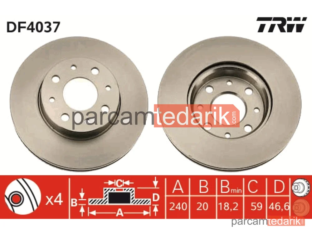 DF4037 | Fren Diski Ön Havalı 240 MM (Fiat Palio Albea Siena 96-)