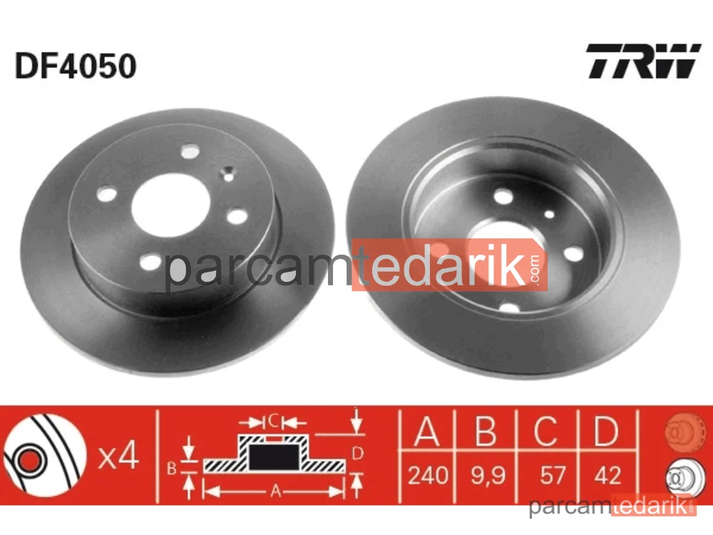 DF4050 | Fren Diski Arka 4 Bijon, Boyali, 240 MM Opel Astra G HB 1.6 16V 98-05, 2.0 Dİ 98-05, 1.4 16V 07-09