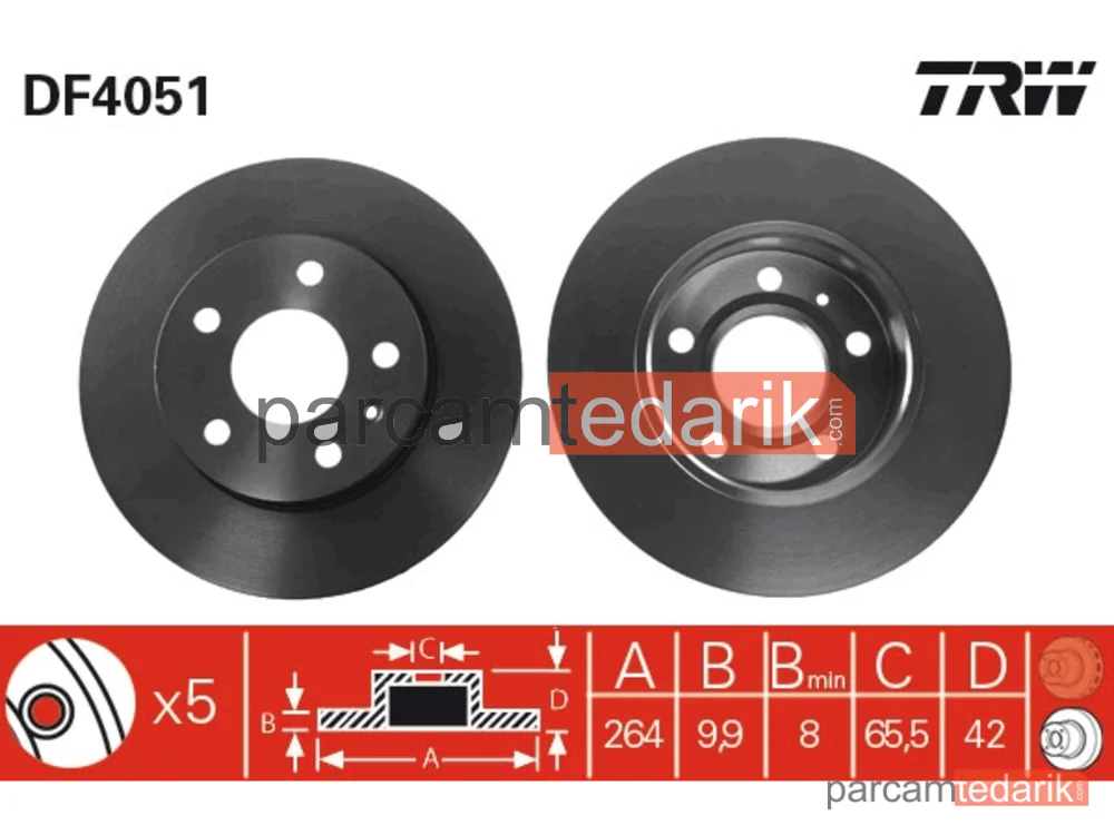 DF4051 | Fren Diski Arka 5 Bijon, Boyali, 264 MM Opel Astra G 2.0 Dİ 98-05, 2.0-1.8 16V 98-05