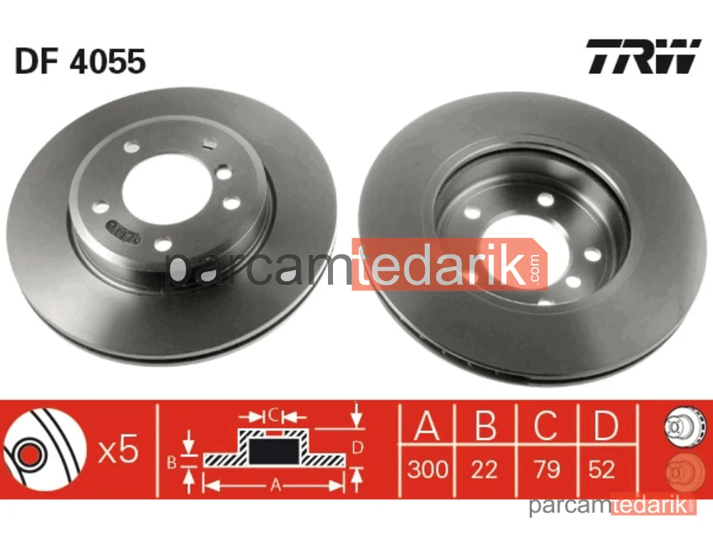 DF4055 | Fren Diski Ön Hava Kanallı, Boyali, 5 Bijon, 300 MM BMW 3 318 İ 01-05, 320 D 01-05, 325 İ 00-05, 325 Xİ 00-05, 328 İ 98-00