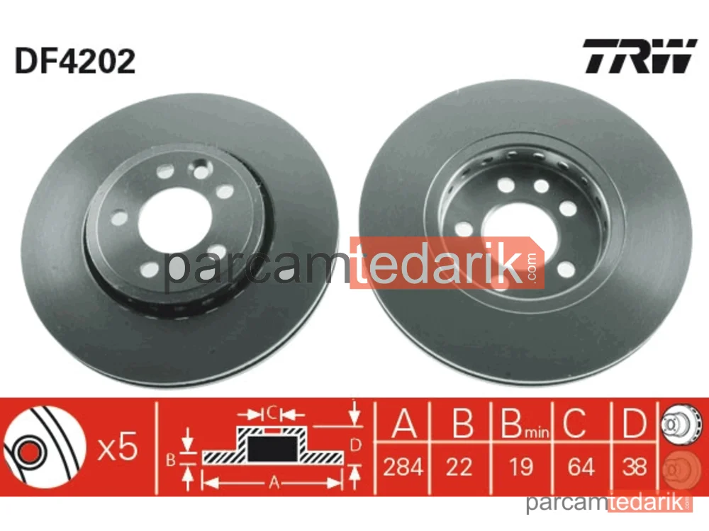 DF4202 | Fren Diski Ön Hava Kanallı, Boyali, 5 BİJON,284 MM Rover 75 2.0 CDT 99-05