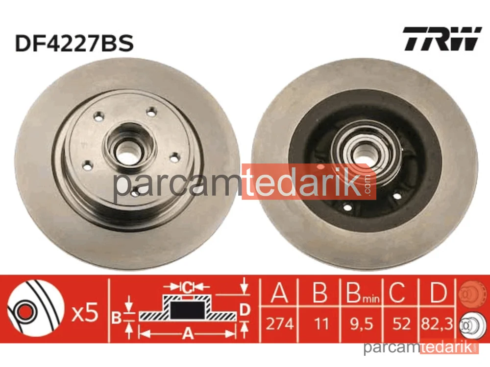 Fren Diski Arka Boyali, 5 Bijon, 274 MM Renault Laguna II 1.6 01-05, 1.6 16V 01-07, 1.8 16V 01-07, 2.0 16V 01-07, 3.0 V6 24V 01-07, 2.9 V6 24V 01-07, 1.9 DCİ 01-07, 2.0 DCİ 05-07, 2.2 DCİ 01-07 - DF4227BS