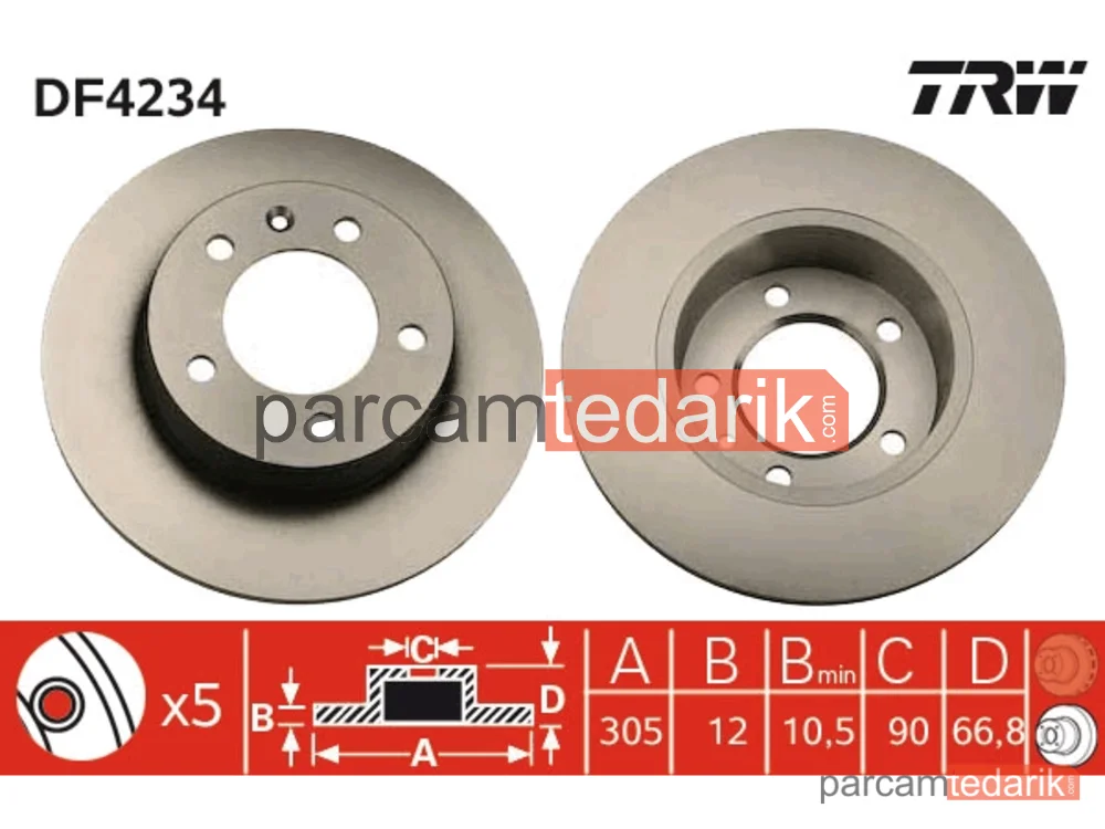 Fren Diski Arka Boyali, 5 Bijon, 305 MM Renault Master II 1.9 DTİ 00=>, 1.9 DCİ 01=>, 2.2 DCİ 00=>, 2.5 DCİ 01=>, 2.5 D 98-01, 2.8 DTİ 98-01, Opel Movano 1.9-2.5 DTİ 01=>, 2.2 DTİ 00=>, 2.5 CDTİ 06=>, 2.5 D 98-00, 2.8 DTİ 98-01, 3.0 DTİ 03=> - DF4234
