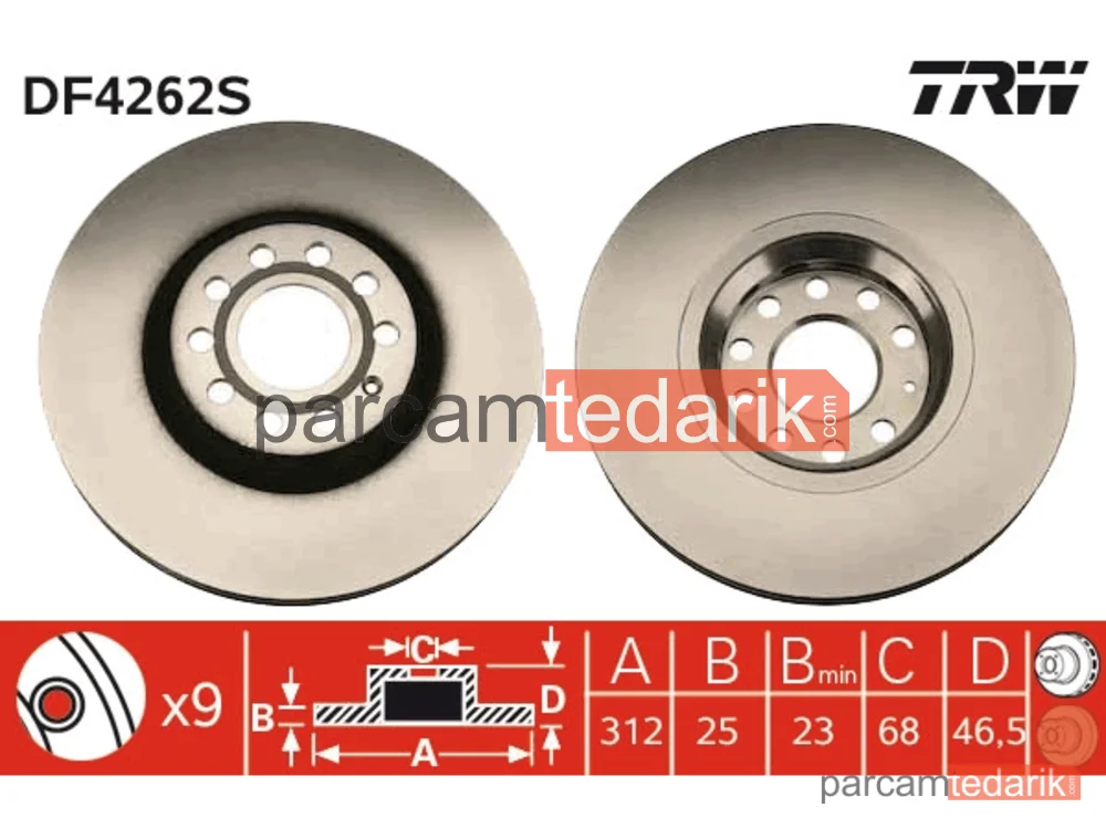 DF4262S | Ön Fren DISKI-312X25 5×112 (VW Passat 01-05 Audi A4 01-08 A6 98-05 Seat Exeo 09-14 Skoda Superb 02-08)