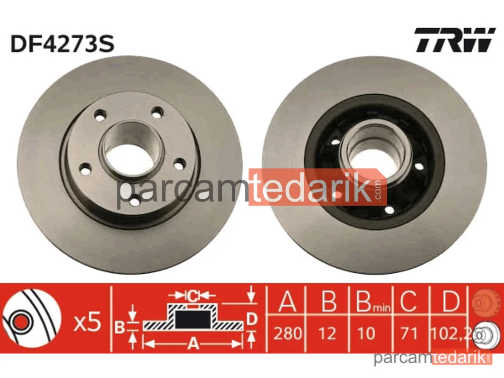 Fren Diski Arka Rulmansiz Trafic II Vivaro 1.9 F9Q 2.0 M9R - DF4273S