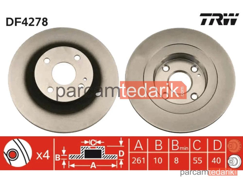 DF4278 | Fren Diski Arka DUZ- (261-4) - (Mazda 323-FAMILYA 98/02)