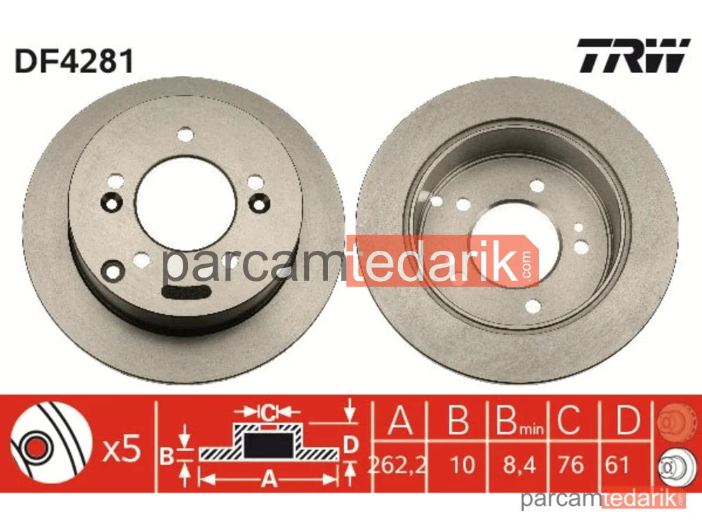 DF4281 | Fren Diski Arka DUZ (262-5) - (Hyundai Tucson 08/10 Kia Sportage 08/10)