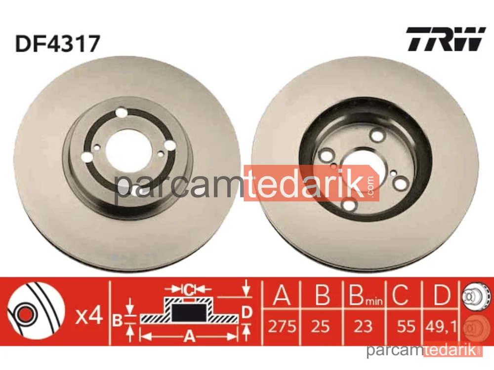DF4317 | Fren Diski Ön Havalı (277-4) - (Toyota Corolla 03/07 1.4 D4D Dizel)