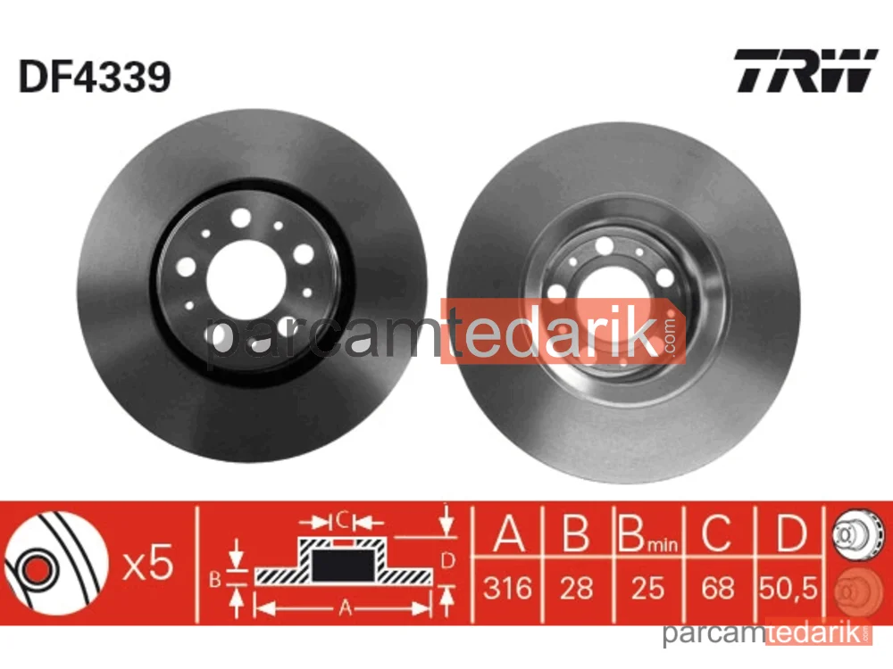 DF4339 | Ön Fren Disk Volvo XC90) (03-14) (16'') (Ø 316MM -28MM