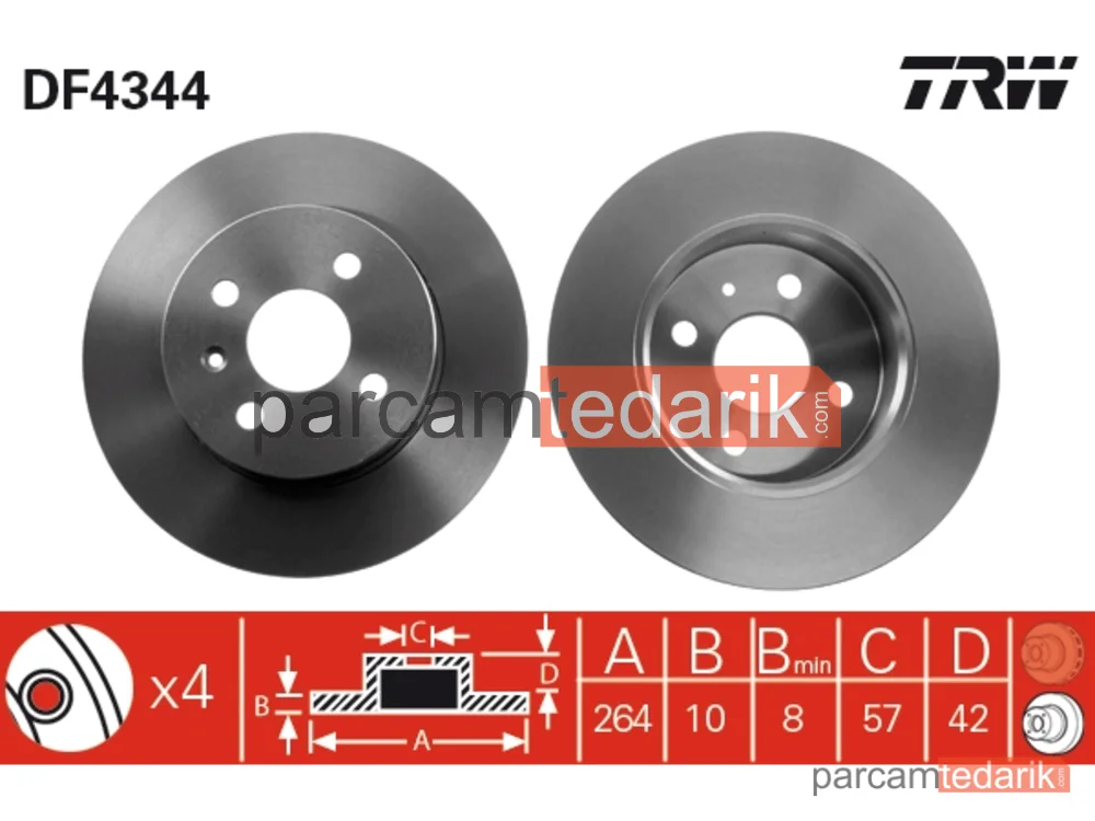 DF4344 | Fren Diski Arka Boyal, 4 Bijon, 264 MM Opel Meriva MPV 1.6 16 03-06, 1.7 DTİ 03-10, 1.8 03-10