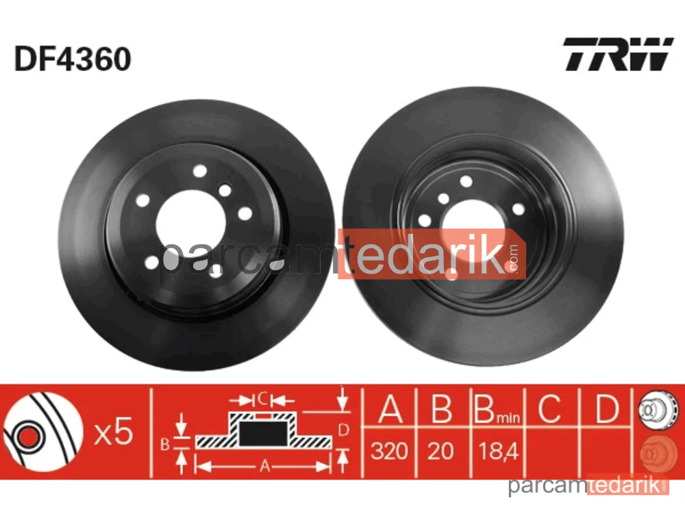 DF4360 | Fren Diski Arka Hava Kanallı, Boyali, 5 Bijon, 320 MM BMW 5 520 İ 03-10, 523 İ 04-09, 525 İ 03-10, 525 Xİ 05-09, 530 İ 01-07, 530 Xİ 04-08, 520 D 05-09, 525 D 04-10, 530 D 05-09