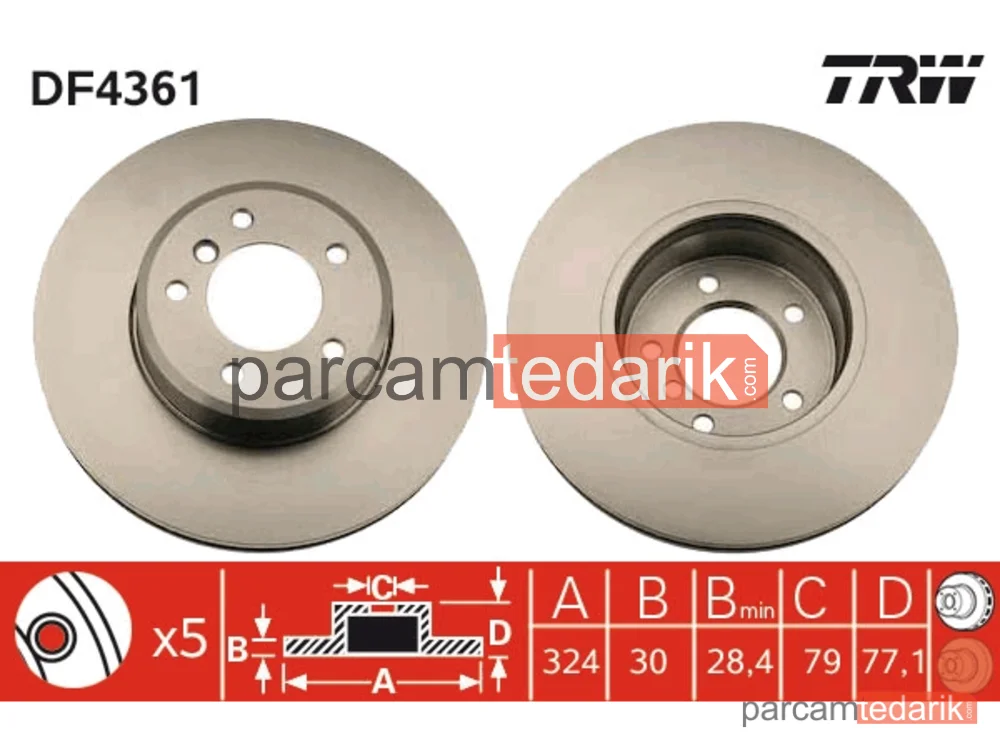 DF4361 | Fren Diski Ön Hava Kanallı, Boyali, 5 Bijon, 324 MM BMW 5 520 İ 03-10, 523 İ 04-09, 525 İ 03-10, 525 Xİ 05-09, 530 İ 01-07, 530 Xİ 04-08, 520 D 05-09, 525 D 04-10, 530 D 05-09