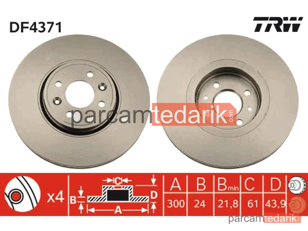 Fren Diski Ön Hava Kanallı, Boyali, 4 Bijon, 300 MM Renault Scenic II 1.9 DCİ 05-08 - DF4371