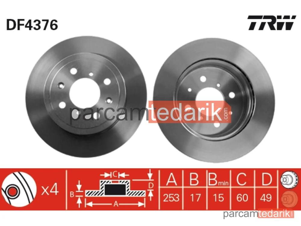 DF4376 | Fren Diski Ön Hava Kanallı, Boyali, 4 Bijon, 253 MM Opel Agila 1.0 03-07, 1.2 16V 00-07, 1.2 16V Twinport 04-07, 1.3 CDTİ 03-07
