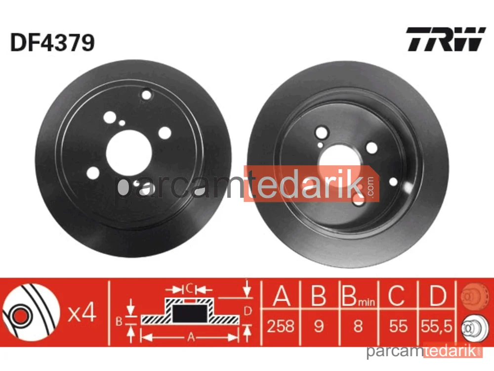 DF4379 | Fren Diski — Toyota Corolla, Toyota Corolla Verso, Toyota Yaris