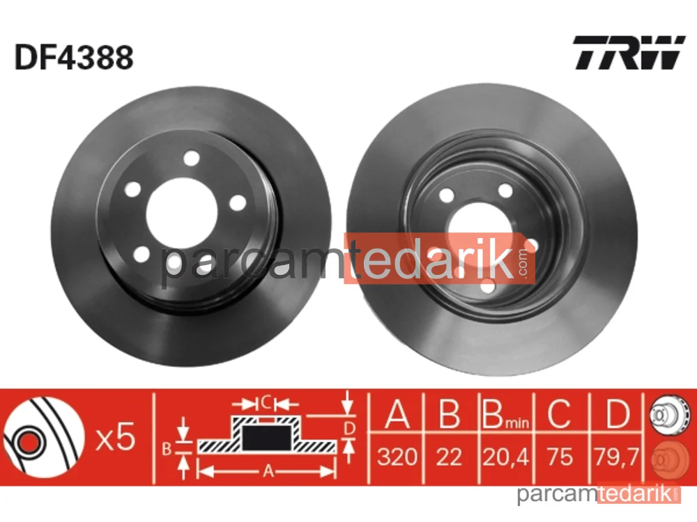 DF4388 | Fren Diski Arka Hava Kanallı, Boyali, 5 Bijon 320 MM BMW X3 2.0 D 04-07, 2.0 İ 05-08, 2.5 İ 04-06, 2.5 Sİ 06-08, 3.0 D 04-05, 3.0 SD 06-08, 3.0 Sİ 06-08