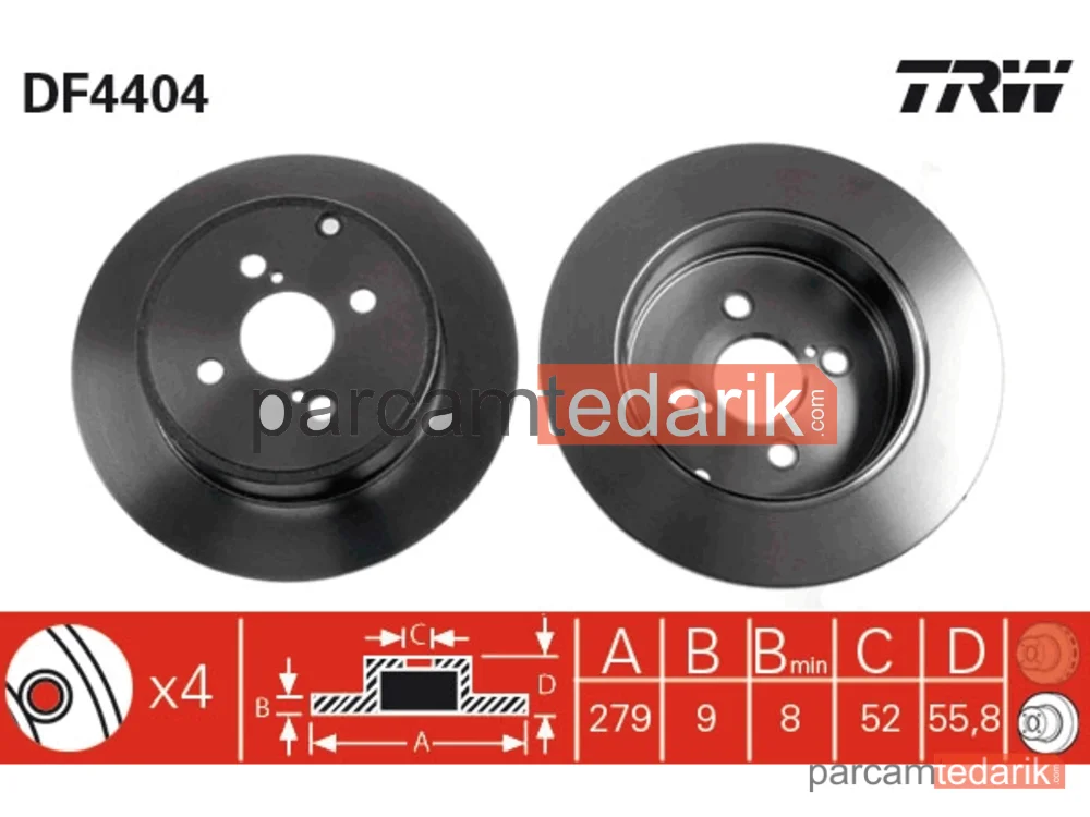 DF4404 | Fren Diski Arka DUZ- (279-4) - (Toyota Corolla 03/07 1.4 D4D Dizel /COROLLA-Verso 04/07)