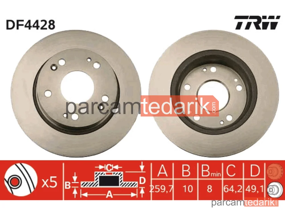 DF4428 | Fren Diski Arka DUZ (260-5) - (Honda Accord 2003/2008 2.0)