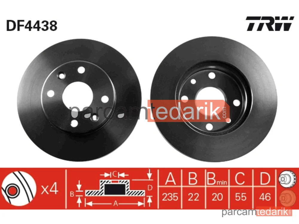 DF4438 | Fren Diski Ön Hava Kanallı, Boyali, 4 Bijon, 235 MM Kia RİO Sedan 1.3 00-05, 1.5 02-05, 1. 16V 00-05, RİO HB 1.3 00-05, 1.5 16V 00-05