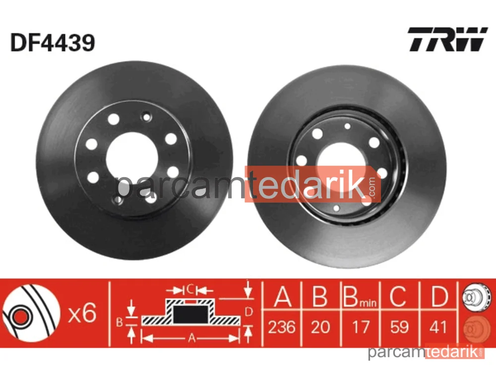 DF4439 | Fren Diski Ön Hava Kanallı, Boyali, 6 Bijon, 236 MM Chevrolet AVEO HB 1.2 04-08, 1.4 05-08, 1.4 16V 03-08, 1.5 05-08