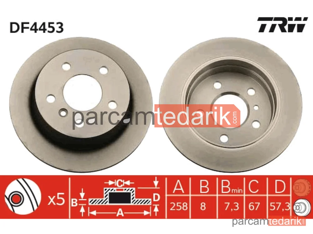 DF4453 | Fren Diski Arka Boyali, 5 Bijon, 258 MM Mercedes-Benz A Serisi A 150 04-12