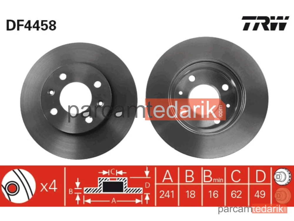 DF4458 | Fren Diski Ön Havalı (241-4) - (Hyundai I10 08/12 1.0-1.2 Benzinli /Kia Picanto 06/11 Benzinli)