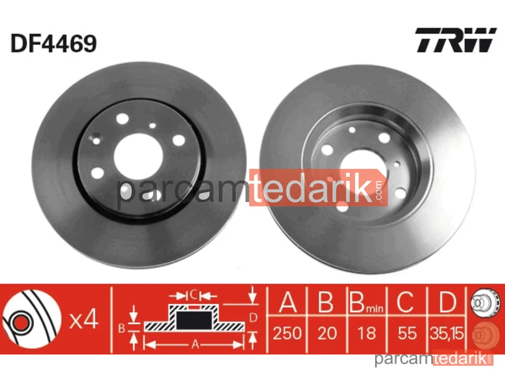 DF4469 | Fren Diski Ön Hava Kanallı, Boyali, 4 Bijon, 247 MM Citroen C1 1.0 05-14, 1.4 HDİ 05-14