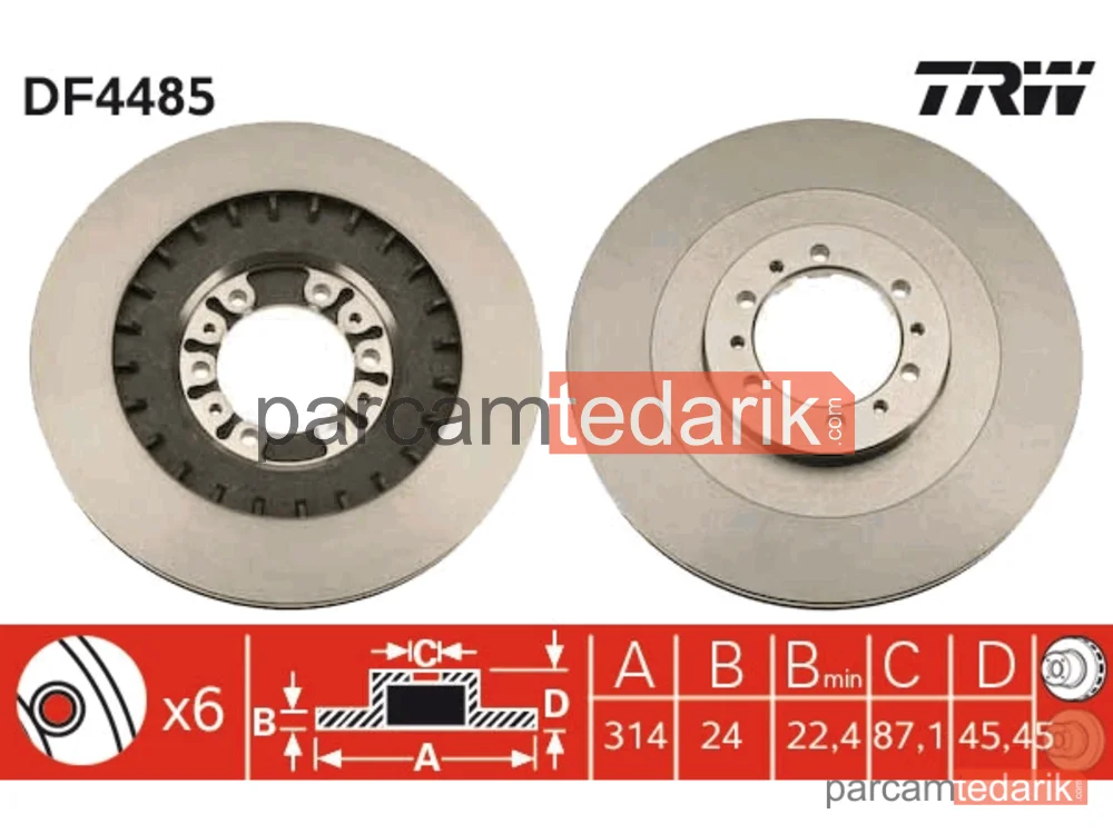 DF4485 | Fren Diski Ön Hava Kanallı, Boyali, 6 Bijon, 314 MM Mitsubishi Pajero II 2.5 TD 4WD 90-00