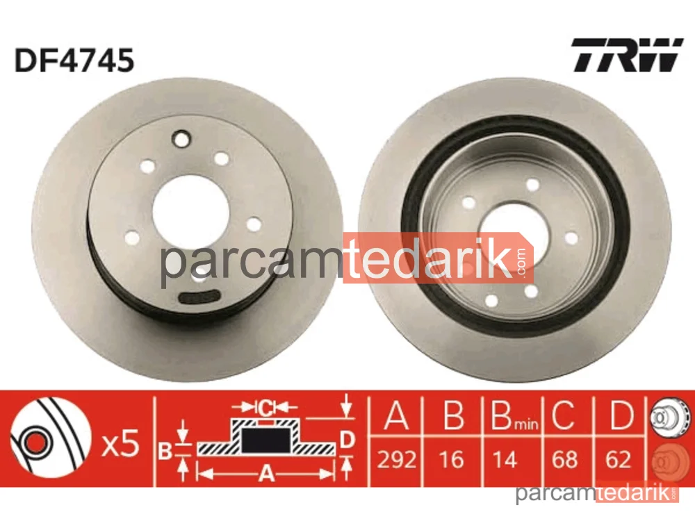 Fren Diski Arka Hava Kanallı, Boyali, 5 Bijon, 292 MM Nissan LEAF Electric 10=>, Qashqai / Qashqai +2 1.6-2.0 07-13, 1.5-2.0 DCİ 07-13, X-Trail 2.0 01-13, 2.0 4X4 01-13, 2.5 4X4 02-13, 2.2 DCİ 03-13, 2.0 4X4 07-13, 2.5 4X4 07-13, 350 Z Coupe 3.5 02-08 - DF4745