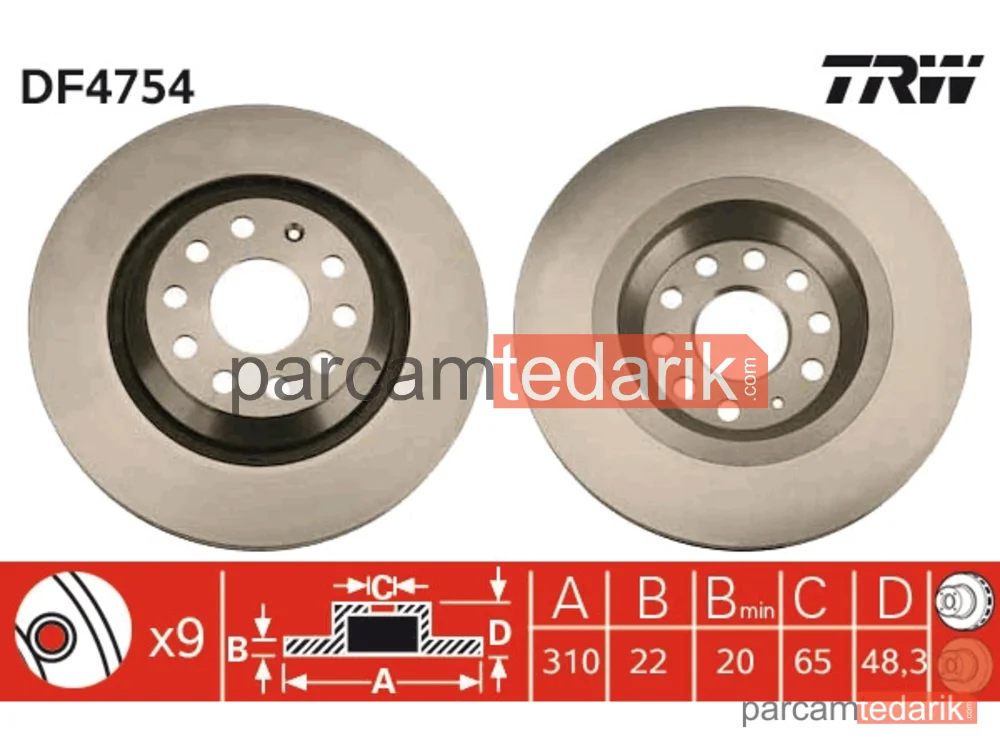 DF4754 | Arka Fren DISKI-310X22 5×112 (VW Golf 06- Passat 06- Audi A3 04- Seat Leon 13- Skoda Octavia 18-)