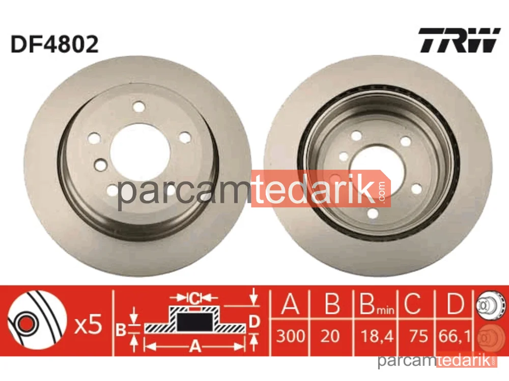DF4802 | Fren Diski Arka Boyali, Hava Kanallı, 5 Bijon, 300 MM BMW 1 130 İ 05-11, 123 D 07-11