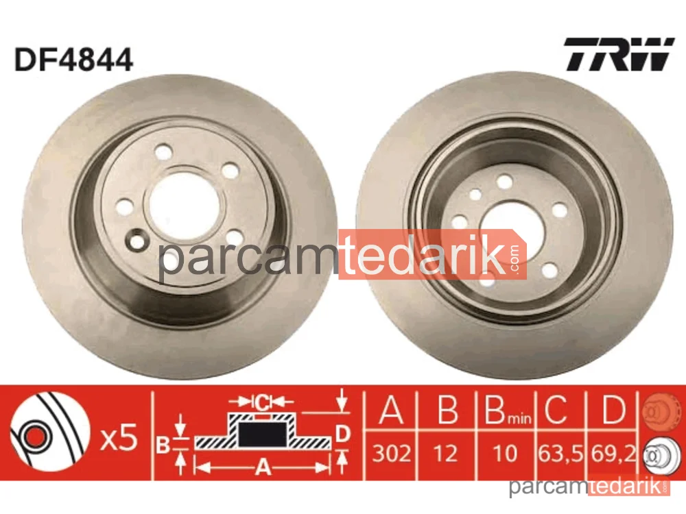 DF4844 | Fren Diski Arka 5 Bijon, 308 MM Volvo S80 II 2.0 08-12, 2.5 T 06-11, 3.2 06=>, 3.2 AWD 07-10, 4.4 V8 AWD 06-12, 2.0 TDİ 08-11, 2.4 D 06=>, XC70 CROSS Country 05-07