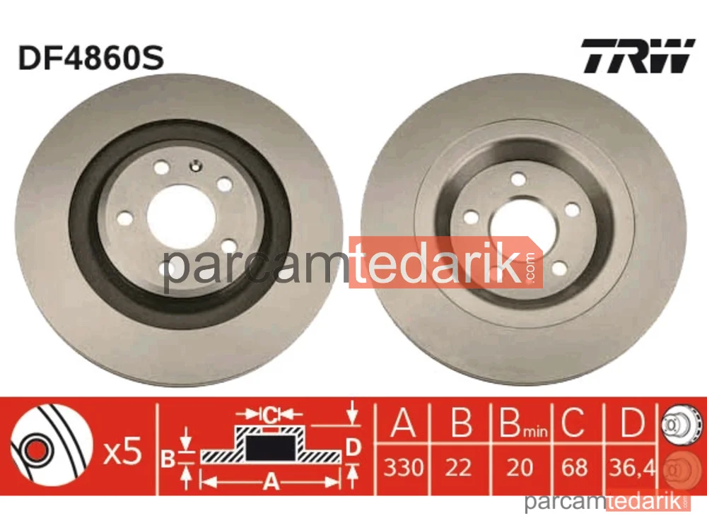 DF4860S | Arka Fren DISKI-330X22 5×112 (VW Touareg 18- Audi A4 08-16 A6 11-18 Q5 09-17)
