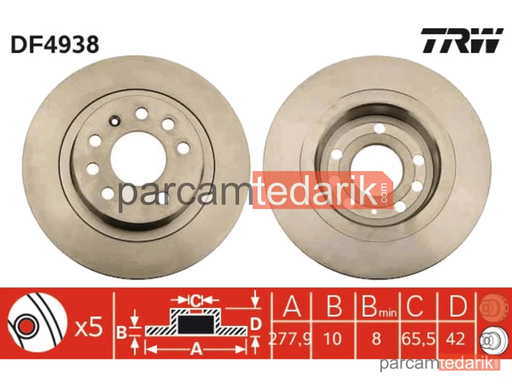 DF4938 | Fren Diski Arka 5 Bijon, 278 MM Opel Astra H 2.0 T 05-10, Astra H GTC 2.0 T 05-10, Zafira 1.8-2.0-1.9 05-15, 1.7 08-15
