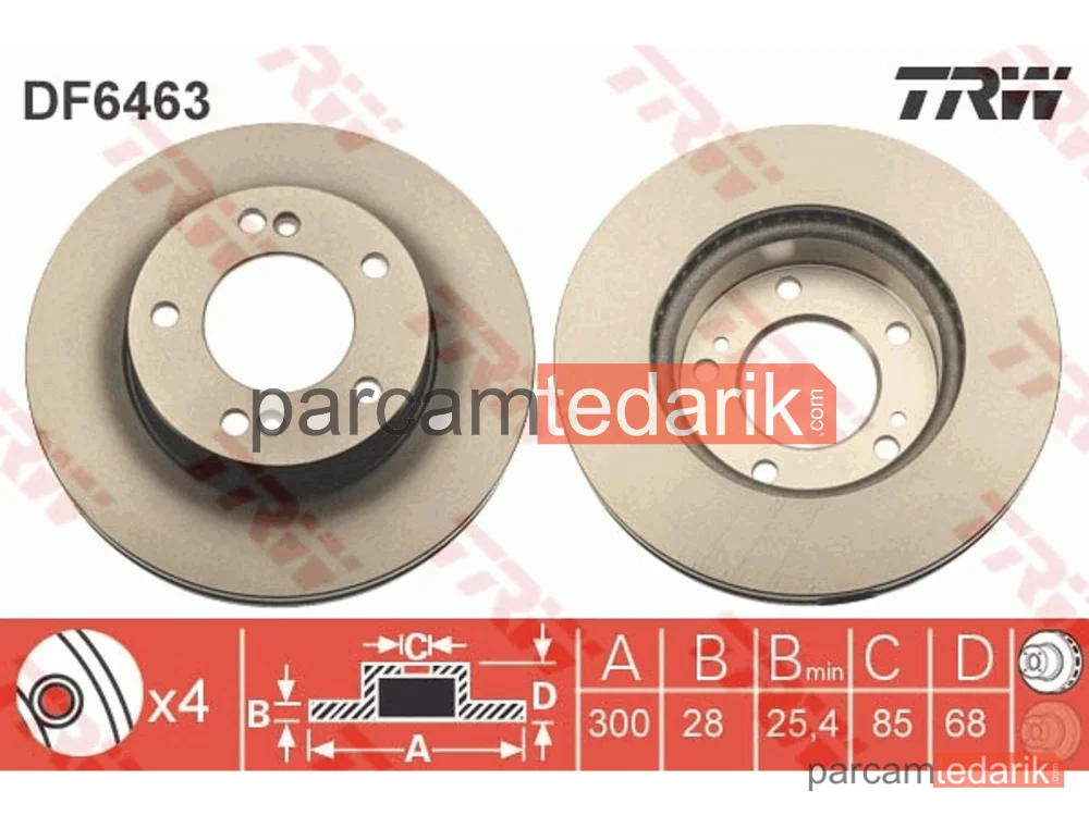 DF6463 | Fren Diski Ön Hava Kanallı, Boyali, 5 Bijon, 300 MM SsangYong Rodius 3.2 05=>, 3.2 4WD 07=>, 2.7 XDİ 05=>, 2.7 XDİ 4WD 05=>, Rodius II 2.0 XDİ 13=>, 2.0 XDİ 4WD 13=>