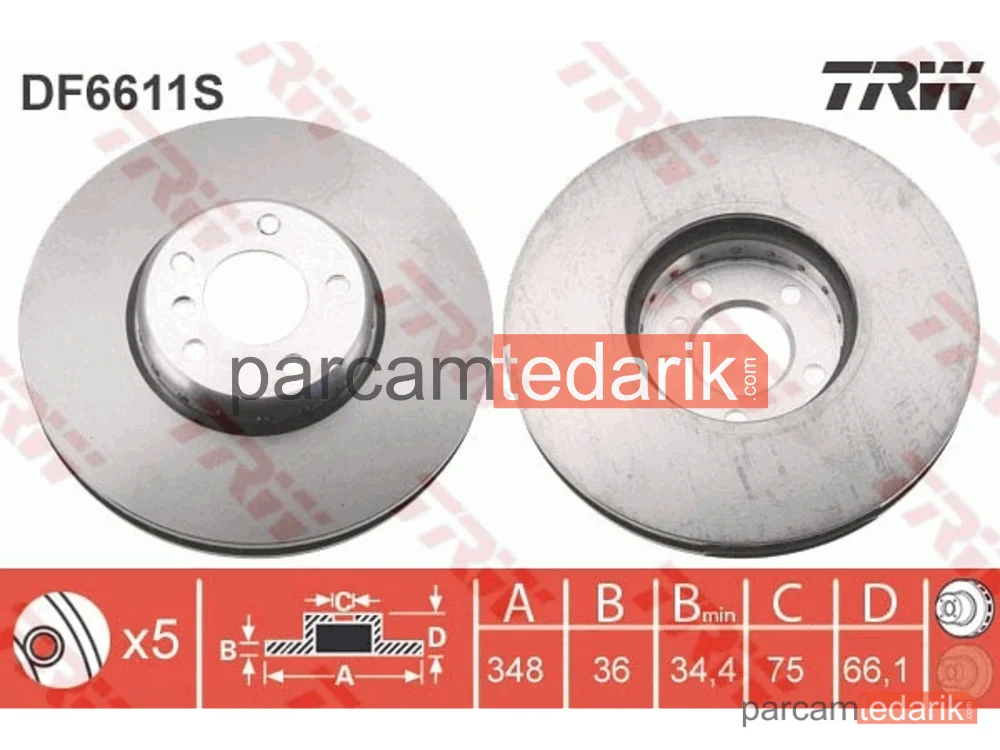 DF6611S | Fren Diski Ön Sol Havalı Çift Parcali 348-5 BMW F07 F10 F11 F12 F13 11-16