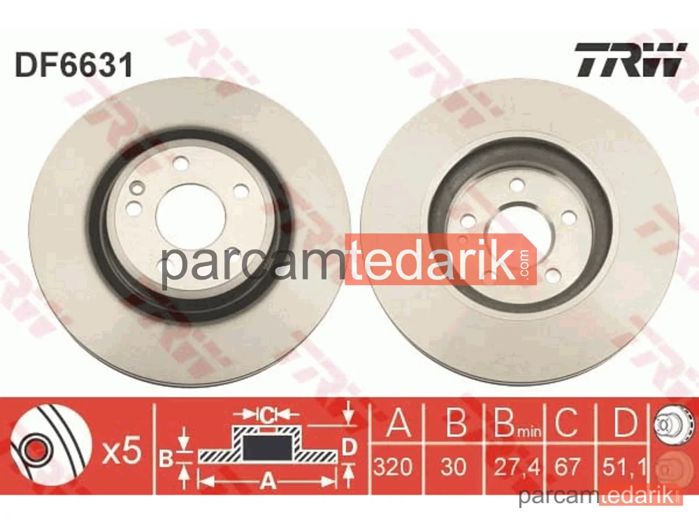 DF6631 | Fren Diski Ön Hava Kanallı, Boyali, 5 Bijon, 320 MM Mercedes-Benz A Serisi A 250 12-18, A 250 4-MATİC 13-18, B Serisi B 250 12-18, CLA Coupe CLA 250 13-19, CLA 250 4-MATİC 13-19, GLA Serisi GLA 250 13=>, GLA 250 4-MATİC 13=>