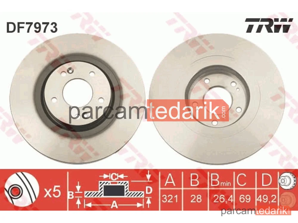 DF7973 | Fren Diski Ön Havalı (321-5) - (Hyundai Santafe 06-// Santa FE 12-/ / Kia Sorento 09-/ / Sorento 15-/)