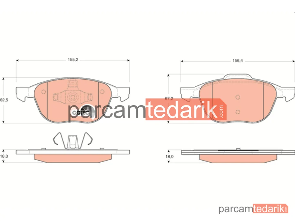 GDB1583 | Ön Fren Disk Balata (Ford Focus CMAX 04-15) (MAZDA3 03/10) (Volvo S40-V50-C30-C70) (04-13) (15''-16'')