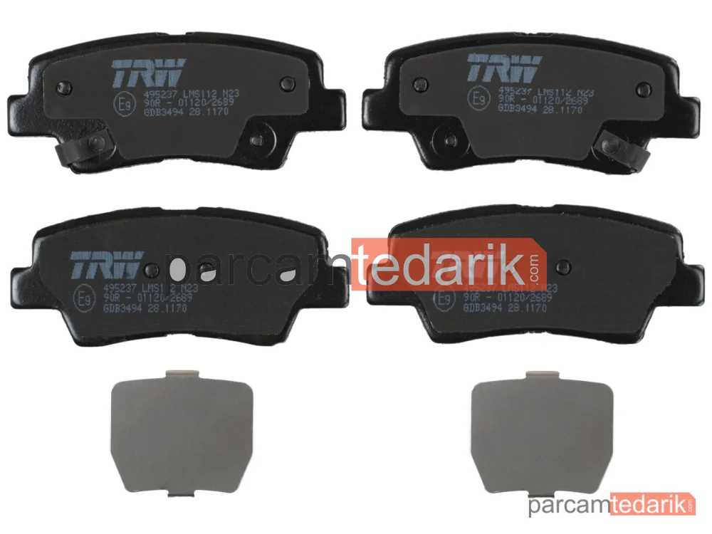 TRW GDB3494 | Fren Balatası Arka Hyundai Accent IV Sedan 1.4-1.6 10=>, 1.6 CRDİ 10=>, Elantra Sedan 1.6 CRDİ 05-11, İ10 1.0-1.2 13=>, 1.0 LPG 14=>, İ20 Coupe 1.0 T-GDİ 16=>, İ30 1.4 11-15, 1.6 11-16, 1.6 GDİ 11-16, 1.4-1.6 CRDİ 11-16