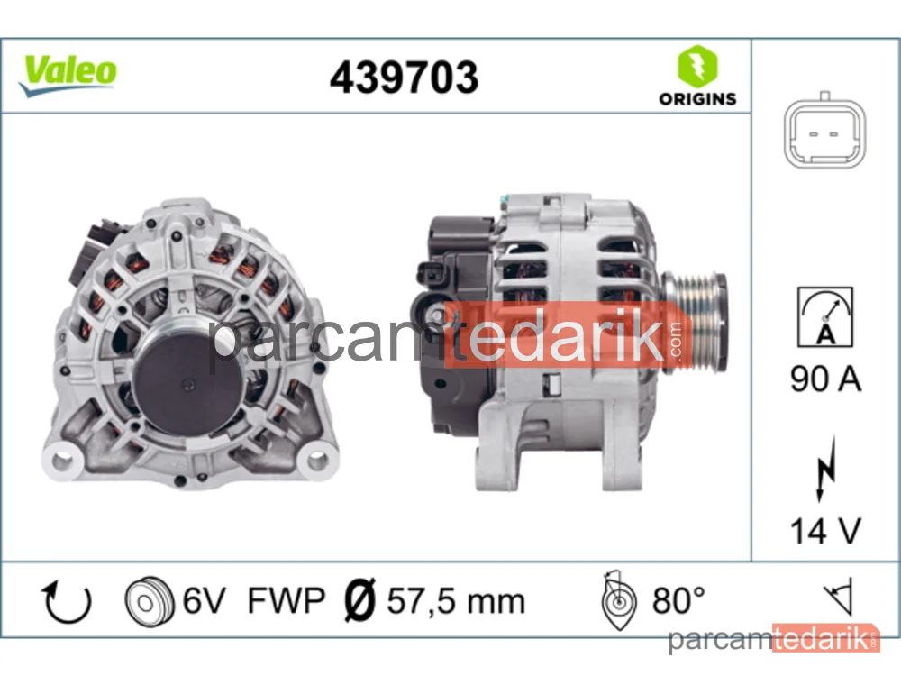 VALEO 439703 | Alternatör — 12 V 90A CITROEN NEMO, Peugeot Beeper 1,4 HDI