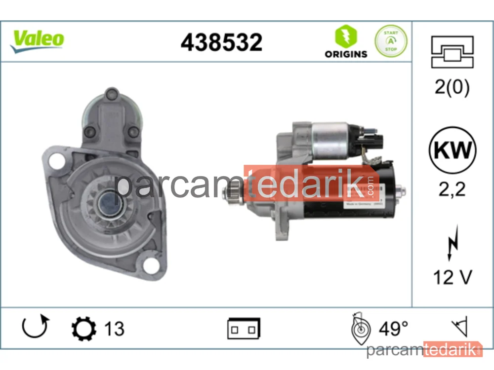 438532 | Marş Motoru — VW Crafter, VW Transporter T6 / Caravelle T6, VW Transporter T6